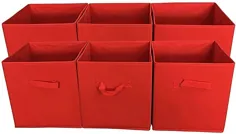 دراور ظروف سازنده سطلهای آشپزخانه SodyneeÂ Foldable Cloth Storage Cube Basket Bins Organized، 6 Pack، Red