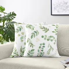Sweet Jojo Designs Botanical Leaf Decorative Square Mow Cover & Insert، Polyester / Polyfill / Polyester / Polyester مخلوط در سبز / سفید ، اندازه 18X18 "