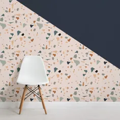 نقاشی دیواری کاغذ دیواری منشور هندسی ، سبز و نارنجی