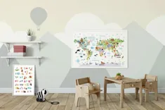 مهد کودک قابل چاپ ، پوستر نقشه جهان حیوانات ، نقشه جهانی کودکان ، نقشه جهانی کودکان ، نقشه جهانی برای کودکان ، نقشه جهانی برای کودکان
