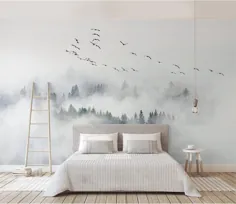 مه و کاغذ دیواری مه آلود دیوار قابل جابجایی جنگل مه آلود اتاق ملافه اتاق پوستر دیوار اتاق خواب Slef Adhesive Wallpaper