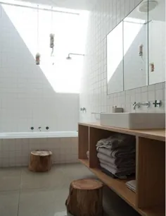 حمام کاشی سفید با چوب