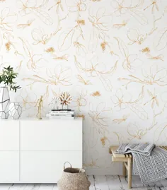 کاغذ دیواری گل طلا.  متحرک و خود چسب.  پوست و |  اتسی