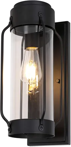چراغ ایوان در فضای باز ، چراغ های دیواری نصب شده در فضای باز با رنگ مشکی ، چراغ دیواری ضد آب ضد زنگ ، دیوارکوب با شیشه شیشه ای شفاف برای ورودی ، درب ورودی ، ETL ذکر شده