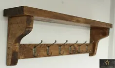 روتستیک و قفسه و قفسه چوبی جامد چوبی بلوط دست ساز 6 قلاب عتیقه 80 سانتی متر |  eBay