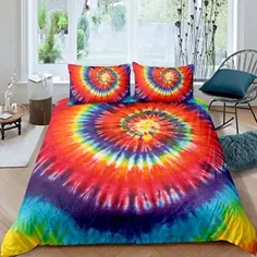 کاور Tie Dvet Duvet Set Queen Cover Rainbow Comforter Cover Cover Bright Red Blue Spiral Tie Dye Decorative 3 Piece، Colorful Psychedelic Tie Dye Design طرح الگوی انتزاعی سرویس خواب برای کودکان دختر