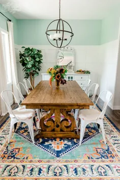 تازه سازی اتاق ناهار خوری با یک فرش رنگارنگ |  مامان DIY