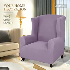 JIVINER Super Stretch Wingback Chair Slipcover 1-Piece Soft Spandex Jacquard Wing صندلی پوشش اتاق نشیمن برای صندلی های Wingback با میله های فوم (صندلی Wingback ، قهوه تیره)