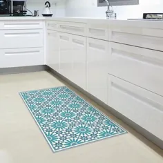 فرش آشپزخانه وینیل آبی و فیروزه ای با کاشی های مراکشی |  اتسی