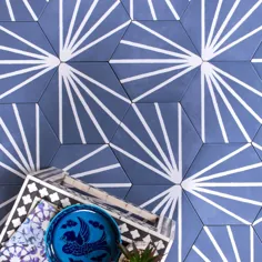 نمونه کاشی: کاشی های دیواری و کف چینی شش ضلعی تزئینی آبی قاصدک |  eBay