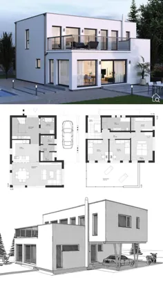 Modernes Haus Design im Bauhausstil mit Flachdach Architektur bauen، Einfamilienhaus Grundriss Ideen