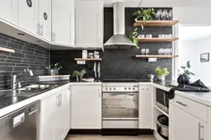 عکس پس زمینه مشکی دوست داشتنی و پس زمینه هوشمند برای آشپزخانه اسکاندیناوی به رنگ سفید - Decoist