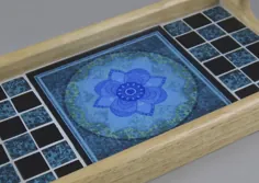 سینی سرویس کاشی چوبی ماندالا طرح بتیک لوتوس روی شیشه |  اتسی