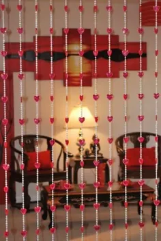 پرده منجوق اکریلیک زیبا در خانه آسیایی - قلب قرمز
