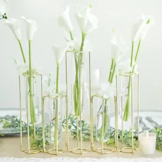 12 اینچ | مجموعه 5 قفسه گلدان فلزی هندسی متصل | گلدان های لوله آزمایش هیدروپونیک - طلا