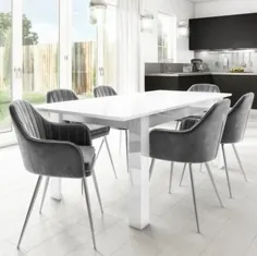 میز ناهار خوری سفید با 6 صندلی وان خاکستری - صندلی های 6 |  مبلمان 123