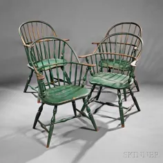 مجموعه ای از چهار صندلی گونی پشتی Windsor با رنگ سبز 2744M ، 572 |  حراج دهنده های Skinner