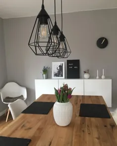 Esszimmerlampe und Tischläufer und graue Wandfarbe: Skandinavisches Wohnen -... - Lampe ideen