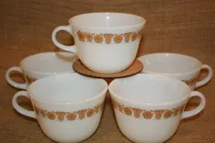 فنجان های چای جامع Pyrex فنجان های قهوه مجموعه ای از 5 طلا پروانه |  اتسی