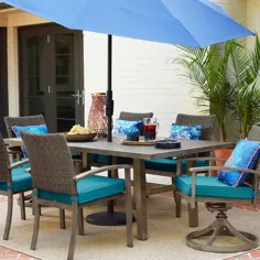 میز ناهار خوری در فضای باز آلن + روت Everet Manor Rectangle 41.5 اینچ W x 74.5 اینچ با چاله چتر Lowes.com