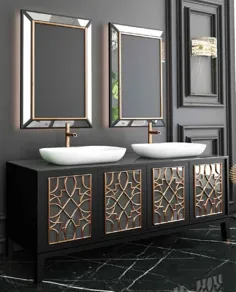 ست حمام لوکس Casa Padrino مشکی / طلایی / سفید - 1 واحد غرور با 4 در و 2 غرق و 2 آینه دیواری - کیفیت لوکس |