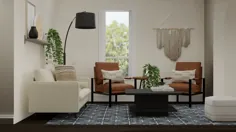 صندلی های لهجه چرمی حیرت انگیز: طراحی اتاق نشیمن Boho توسط Spacejoy