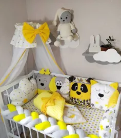 سرویس خواب تخت نوزاد زرد و خاکستری از پنبه طبیعی کودک |  اتسی