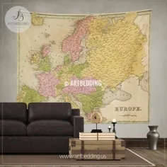 نقشه عتیقه اروپا 1841 ملیله دیواری ، نقشه داخلی پرنعمت دیوار آویز ، نقشه قدیمی دیوار دکور ، نقشه پرنعمت دیوار چاپ هنر