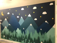 نقاشی دیواری مهد کودک کوه و جنگل