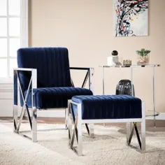 Southern Enterprises Graham Deep Blue with Chrome Velveteen Accent Chair-HD473567 - انبار خانه