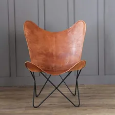 صندلی پروانه ای بازو چرم قهوه ای |  دکوراسیون منزل صندلی پروانه ای چرم اصل |  صندلی دست ساز (فقط روکش صندلی)