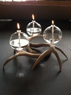 قطعه مرکزی چراغ روغن شاخ گوزنی با سه کره گلدان