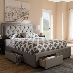 تختخواب ذخیره سازی روتختی و اثاثه یا لوازم داخلی Baxton Studio Aurelie King در رنگ خاکستری روشن
