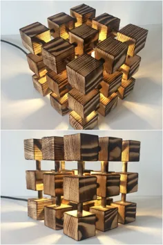چراغ میز مکعب روبیک چوبی - چراغ های iD