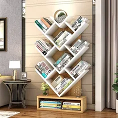 قفسه های کتاب قفسه های XIAOYAN قفسه های قفسه کتاب به شکل درخت قفسه های کتاب خلاق کودک و خلاق قفسه های ذخیره سازی اتاق نشیمن اتاق خواب قفسه های کتاب کف ایستاده (رنگ: گردوی روشن + سفید)