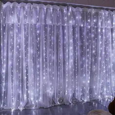 چراغ پرده سفید SINAMER برای اتاق خواب ، چراغ رشته ای 6.56 x 9.8ft 300 LED با 16 قلاب ، کنترل از راه دور 8 مدل روشنایی ، چراغ پنجره با USB برای تزئینات داخل سالن باغ عروسی
