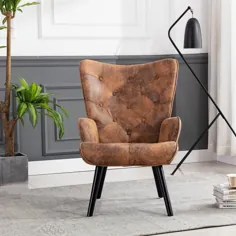 گاو عتیقه اروپایی گاو خلاق واقعی صندلی چرمی اصل اتاق نشیمن تک صندلی مبل صندلی گردان صندلی چرخدار تکیه گاه - دیوار چوبی - تزئین زندگی خانه خود