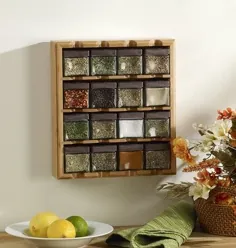 قفسه ادویه ای Kamenstein 16-Cube Bamboo Inspirations با برچسب های برگ