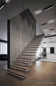 Podwieszane schody w minimalistycznym holu - Inspiracja - صفحه اصلی