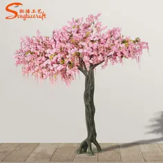 دکوراسیون عروسی عاشقانه حلق آویز صورتی ویستریا طبیعی Ficus تنه درخت شکوفه گیلاس مصنوعی
