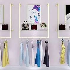 فروشگاه پوشاک MDEPYCO قفسه صفحه نمایش فلزی ساده دیواری ، قفسه های لباس آویز پنجره ، قفسه شکل U ، سازمان لباس عروس ، قفسه حوله ذخیره سازی میله لباس های خانگی (طلا C ، 39 "L)