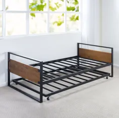 قاب تختخواب فلزی چوبی مدرن دوقلو با اسکلت های استیل