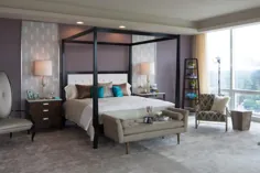 اتاق خواب معاصر بنفش و خاکستری با چهار تخت پوستر
