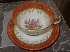 AYNSLEY FANCY TEA CUP و SAUCER نارنگی ROSE GOLD