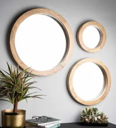 آینه های گرد - آینه دیواری گرد چوبی جامد در رنگ قهوه ای توسط Think Artly - Pepperfry