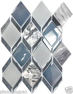 کاشی موزاییک حمام آشپزخانه شیشه ای خاکستری Diamond Blue Grey & Carrara - 11