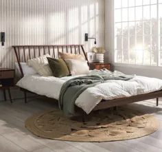 تختخواب تختخواب سفارشی اسپیندل جامد (نسخه رنگ های چوبی) - گردو