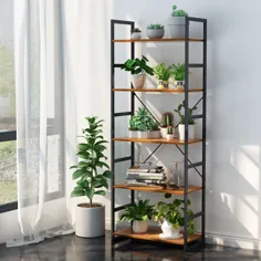 سازنده قفسه کتاب 5 طبقه LANGRIA با قاب فلزی سیاه مقاوم و واحد قفسه بندی چوبی عتیقه چند منظوره محکم و مناسب برای نگهداری کتاب ، گیاهان و تزئینات - Walmart.com