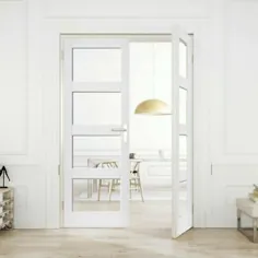 جفت درب تخلیه داخلی Shaker Doors French 4 Light Clear Glass White Primed |  eBay