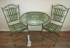 میز مبلمان بیسترو و میز صندلی فلزی فرفورژه سبز عتیقه آنتیک فرانسوی